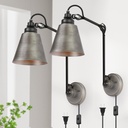 KSANA Modern 2 Pack Swing Arm Wall Sconce, Black Brushed Silver Plug-in or Hardwired Sconces Lighting, Adjustable Wall Mounted Lamp with On/Off Switch for Bathroom, Bedroom, Kitchen, Living Room