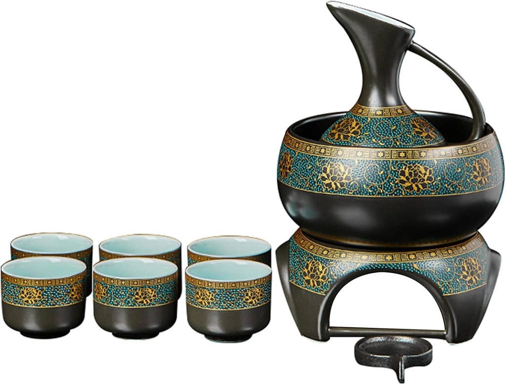 Sake Set, Saki Cups，Crafts CupCeramic Sake Set，Japanese Sake Set 6 Piece Set Ceramic Sake Cup Set,Tasteless Not Fade, Easy to Use, Easy to Clean Suitable for Cultural Lover, Traditional Craft,With bas