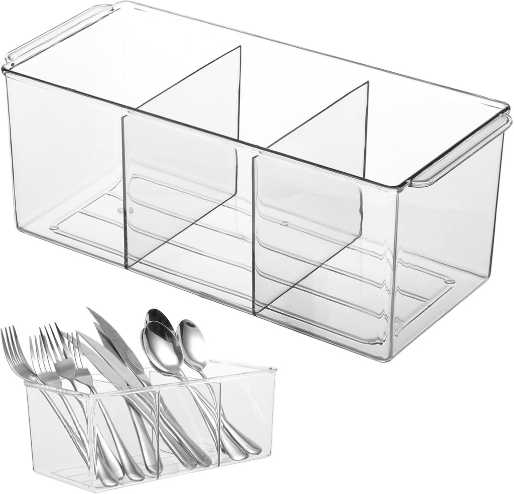 Rainmae Cutlery Storage Organizer, Plastic Silverware Caddy Organizer for Kitchen Countertop Organization - Holds Fork, Knife, Spoon, Tableware Storage Box for Kitchen Table Countertop Outdoor Picnic