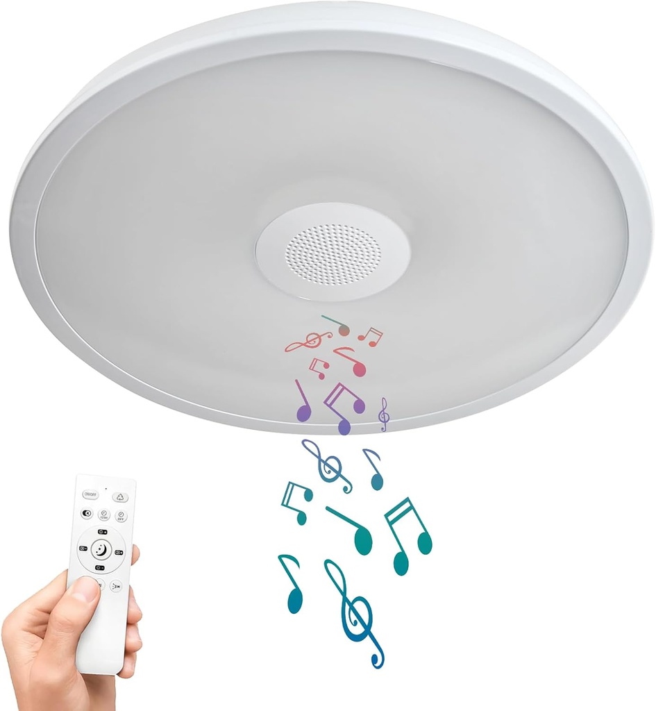 Smart Waterproof LED Flush Mount Ceiling Light Fixture,with Bluetooth Speaker,11 Inch,18 watt,Dimmable Music Lamp,RGB Color Changing Light with Remote Control,for Bathroom,Shower,Bedroom