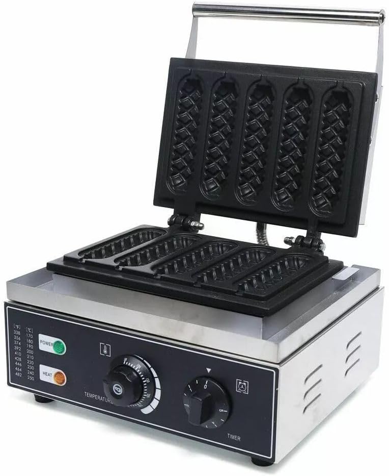 Waffle Stick Maker Electric Baking Machine Crispy Commercial Nonstick Stainless Steel 5Pcs Corn Hot Dog With Time & Temp Control Easy To Clean For Bakeries Restaurants Kiosks Canteens (1500W)