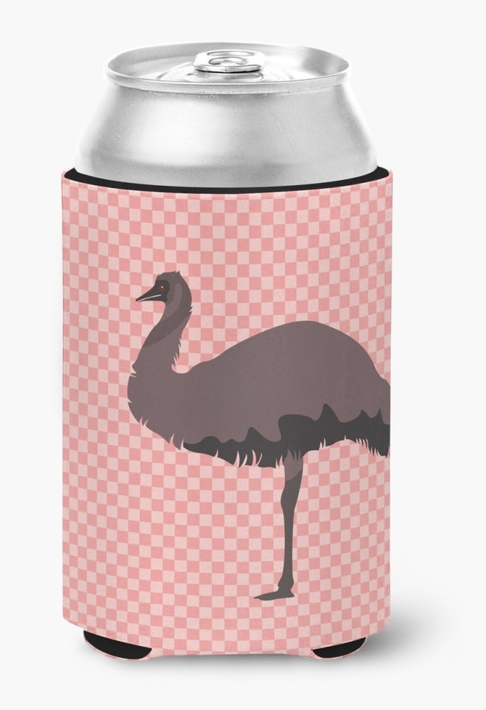 Caroline's Treasures BB7922CC Emu Pink Check Can or Bottle Hugger Cooler Washable Drink Sleeve Collapsible Beverage Insulated Holder, Can Hugger, Multicolor