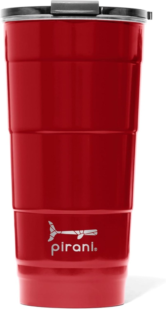 Pirani 26oz Insulated Stackable Tumbler - Skinny-Wall Triple Vacuum Insulation Cup with Version 2.0 Air-Tight, Screw-On Lid Lid - Space Saving Design - Party Red