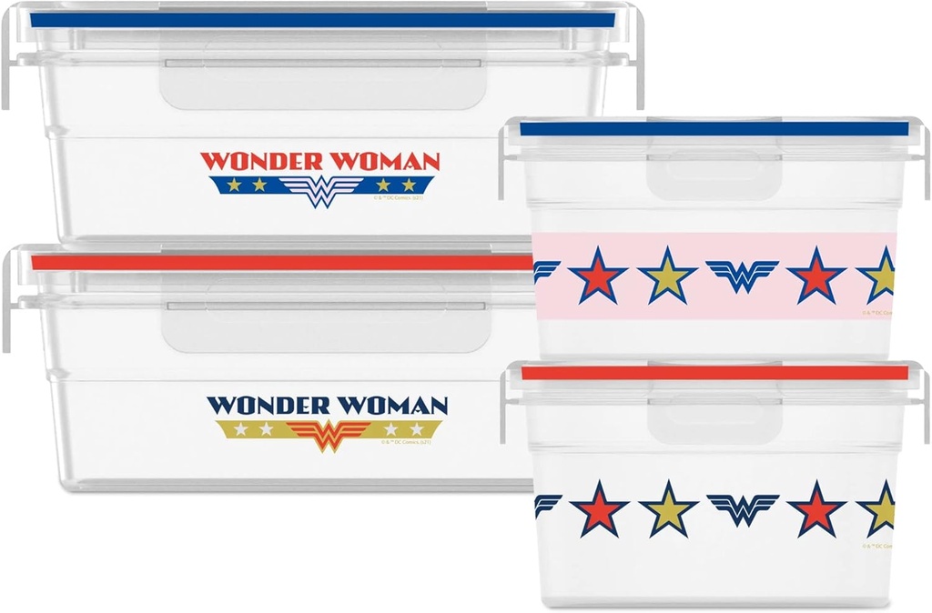 Snapware 8-Pc Plastic Food Storage Containers Set, 4.6-Cup & 3-Cup Meal Prep Containers with Lid, Non-Toxic, BPA-Free Lids with 4 Tab Locking Lids, Dishwasher, Microwave, and Freezer Safe, Batman