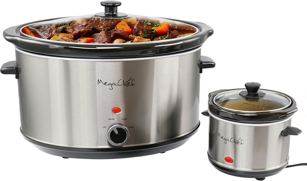 MegaChef 8 Quart Slow Cooker with Mini 0.6 Quart Warmer