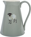 Langs Irish Large Sheep Milk Jug with Handle Creamer Pitcher for Coffee or Tea Grey Embossed Stoneware with Black Face, White