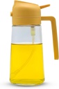 Oil Sprayer for Cooking, 2 in 1 Olive Dispenser Bottle for Kitchen, 16oz/470ml Premium Glass bottle, Food grade Oil Mister for Air Fryer, Salad, Frying, BBQ (Yellow)