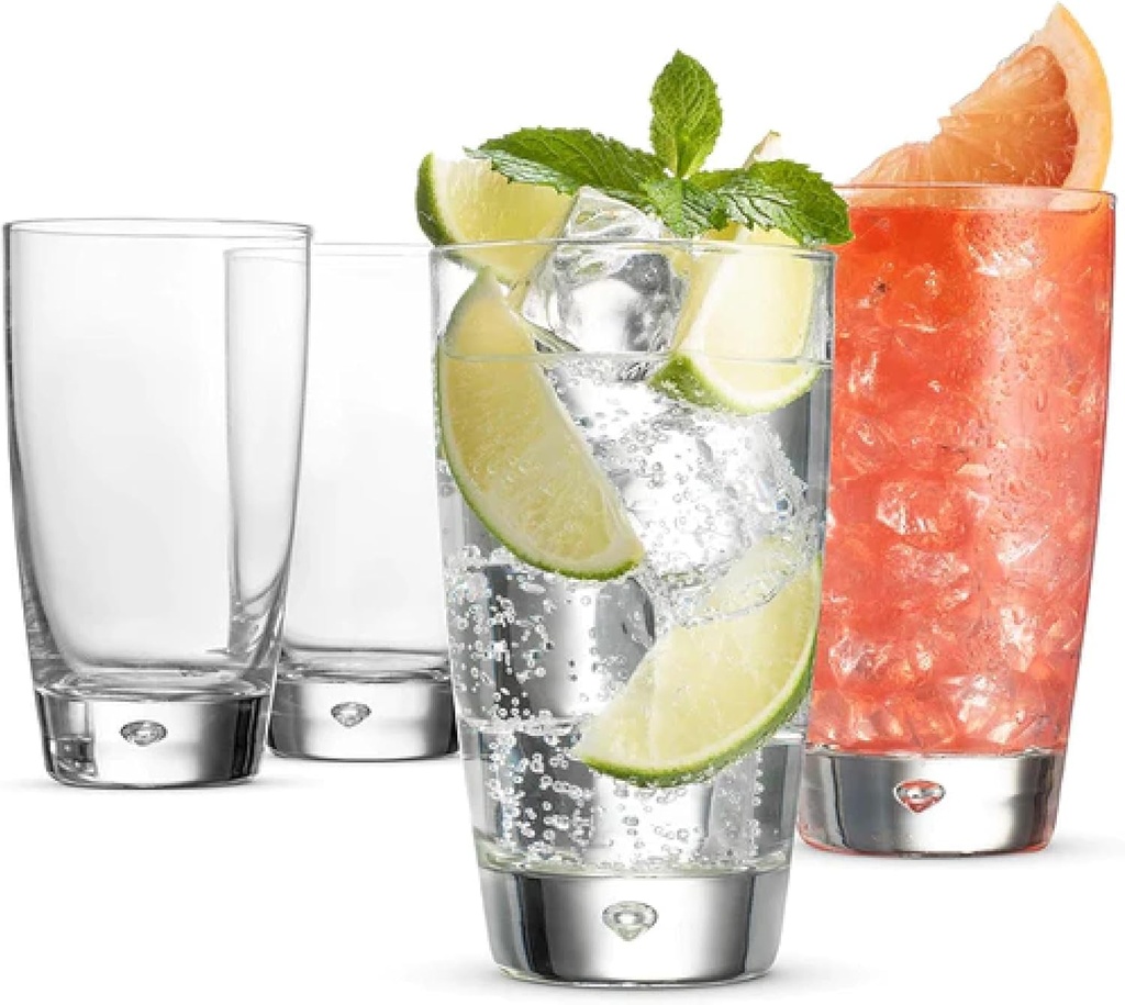 Bormioli Rocco Luna Set Of 4 Cooler Glasses, 15.25 Oz. Clear Crystal Glassware, for Water, Juice and Mojitos Dishwasher Safe, Made In Italy.