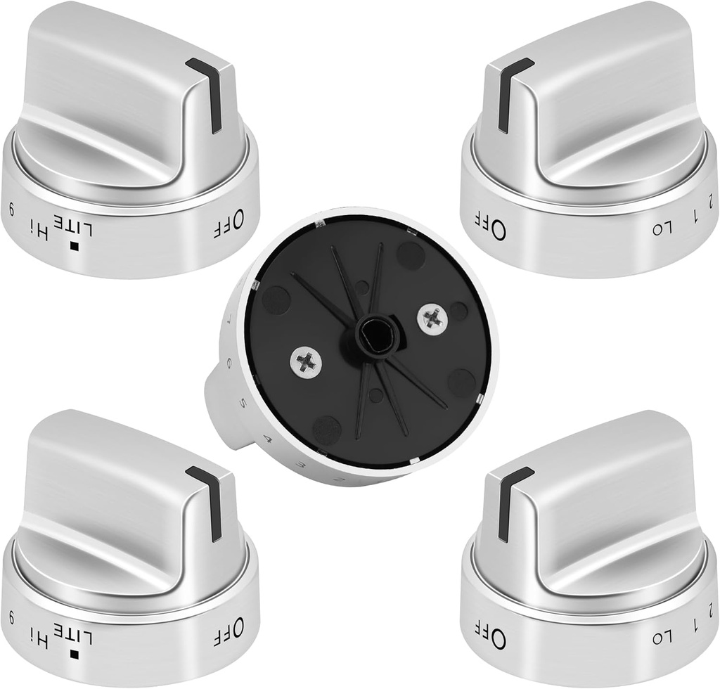 WB03X24818 Stainless Steel Compatible with GE Stove Replacements - Gas Range Burner Control Knob Replace 4363588, AP5989029, PS11729081, EAP11729081 (Pack of 5,Not Universal)