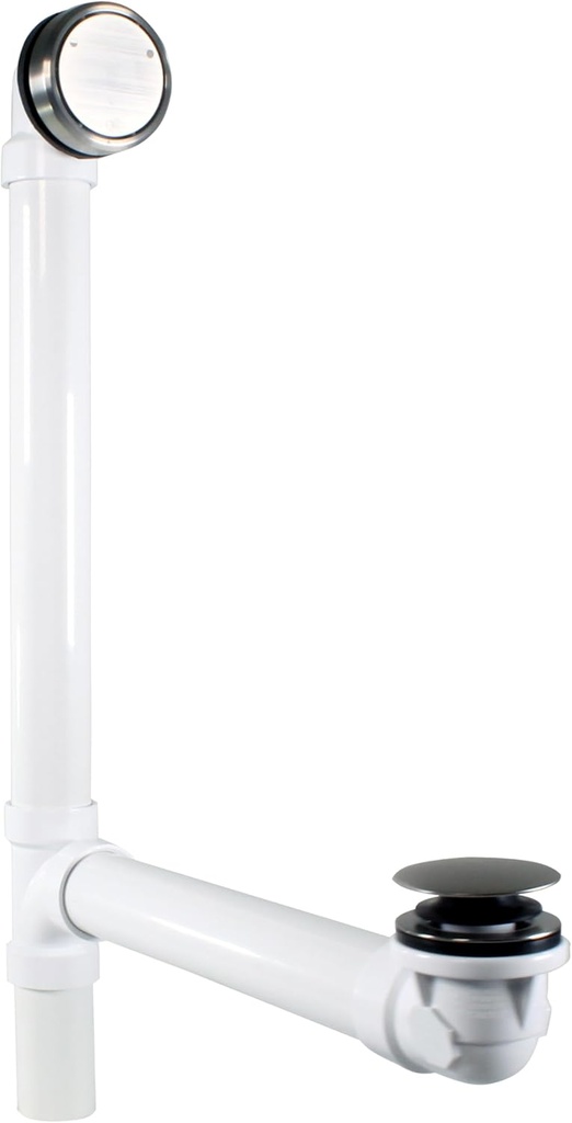 Westbrass D493244CHM-07 Bath Waste & Overflow Assembly with Patented Deep Soak Faceplate Cover and Tip-Toe Drain Plug - SCH. 40 PVC, Satin Nickel