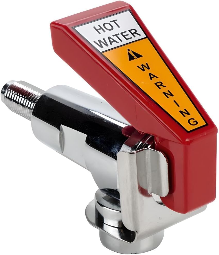 OCS Parts Hot Water Faucet | Direct Replacement for Bunn 12915.0000 | Red Handle Spigot with Pressure Relief and Chrome Shank for Bunn Coffee Machines