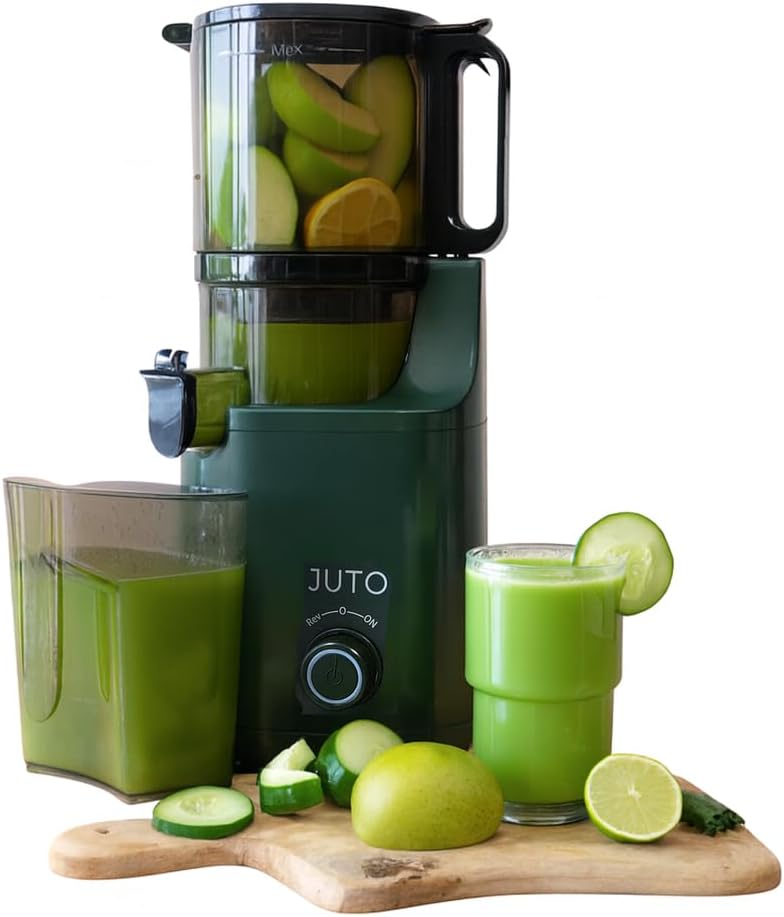 Juto Juicer: Cold Pressed Self Feeding Slow Masticating Juicer Machine with 5.5" wide chute, Hands-Free Operation, Easy to Use, Easy to Clean, High Juice Yield for Fruits & Vegetables
