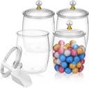 4 Pcs 64oz Plastic Candy Bar Containers with Lids & 4 Spoons, 1/2 Gallon Clear Airtight Cookie Jars for Wedding Home Kitchen Party Buffet Storage Decoration