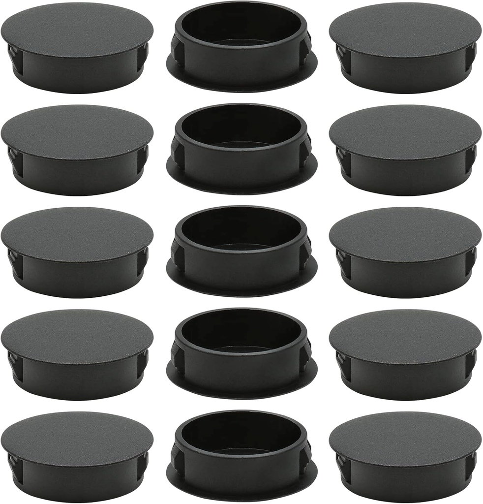 15PCS 32mm(1 1/4") Black Hole Plugs Plastic Flush Type Hole Plugs Snap in Locking Hole Tube, Furniture Fencing Post Pipe Insert End Caps (Black)