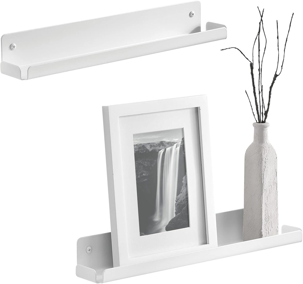 mDesign Metal Household Mounted Wall Basket Organizer Storage Tray, Rustic Hanging Holder Bin Shelf for Bathroom, Kitchen, Garage, Living Room, Cabinet, or Door, Mirri Collection, 2 Pack, Matte White