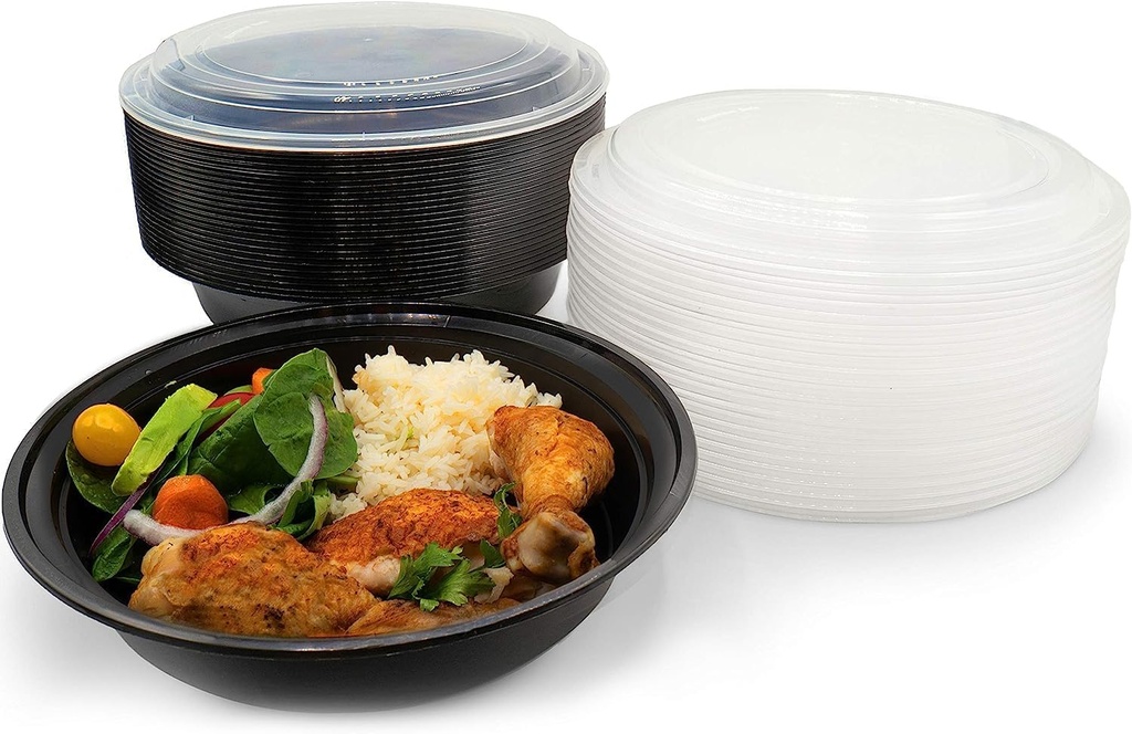 [50 Sets - 24 oz] Round Meal Prep Containers With Snap Tight Lids - Non-Spill Food Storage Reusable Freezer Microwavable & Dishwasher Safe Lunch Boxes - BPA-Free Heavy Duty Plastic