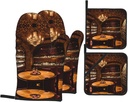 Red Wine Cellar Picture Print Oven Mitts and Pot Holders,Non-Slip Pot Holders for Kitchen,Thick Potholders for Baking Grilling