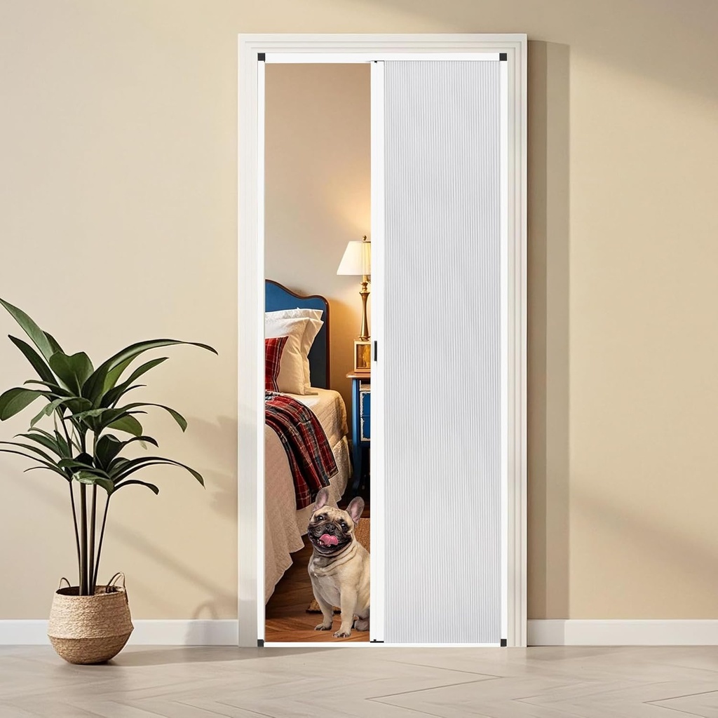 Customizable Interior Accordion Door – Aluminum Frame with Waterproof,Heat-Insulating Cellular Fabric,Sliding Screen Door for Bedroom,Bathroom，Patio, Kitchen,RV (Blackout White)