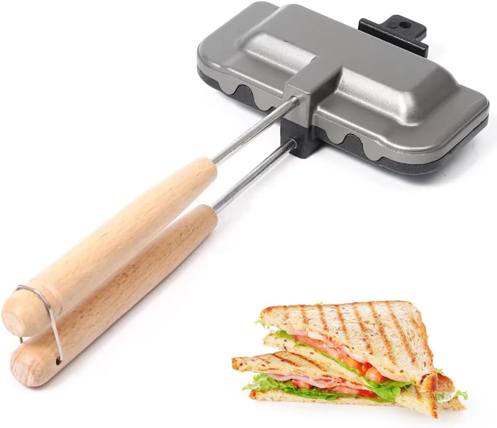 Toasted Sandwich Maker Double, Camping Toastie Maker with Heat-Resistant Handle, Breakfast Sandwich Maker, Multifunction Pancake Pan Non Stick for Home Outdoors Cooking