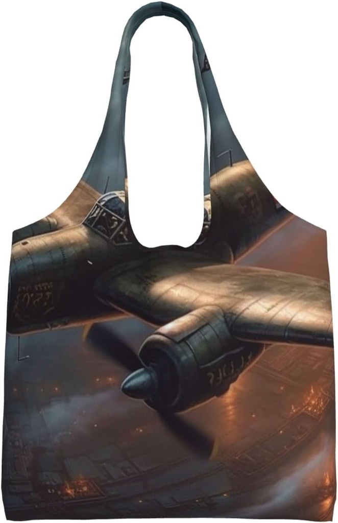 World War Aircraft Canvas Tote Bag Reusable Grocery Bags Shopping Bags Large Canvas Bags with Handles