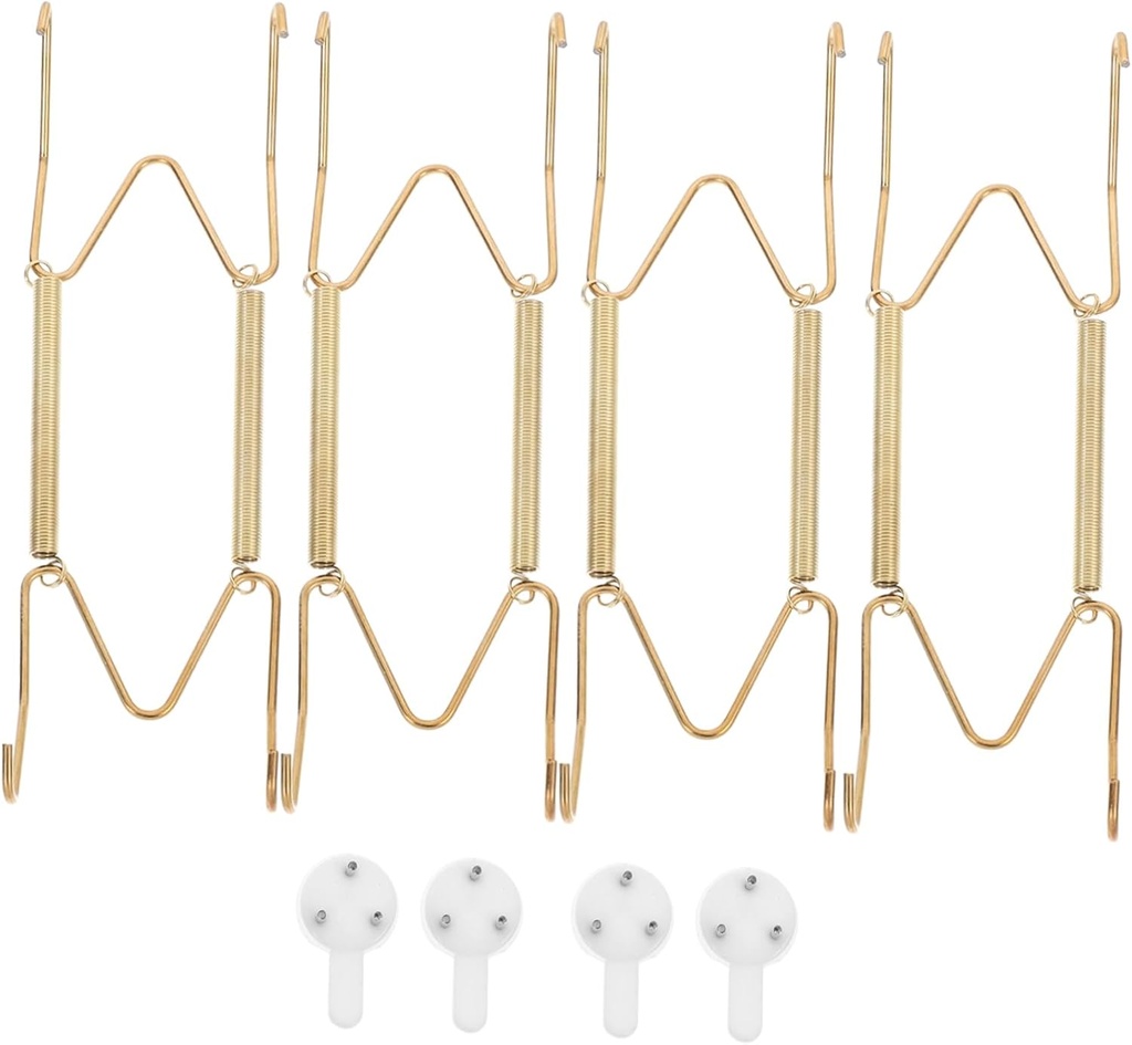 4pcs Metal Spring Wall Plate Hangers with Golden Coating Decorative Dish Holders with Hooks Nearly for Decorative Plates for Home Office Decor