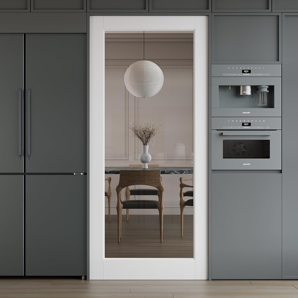 WINSTELLAR 36 x 80 Prebuilt Interior Clear Glass Door Slab, Paintable Interior Doors for Home, Bedroom, Pantry, Laundry as Prehung, Pocket, Barn, French Doors, White Door Panel