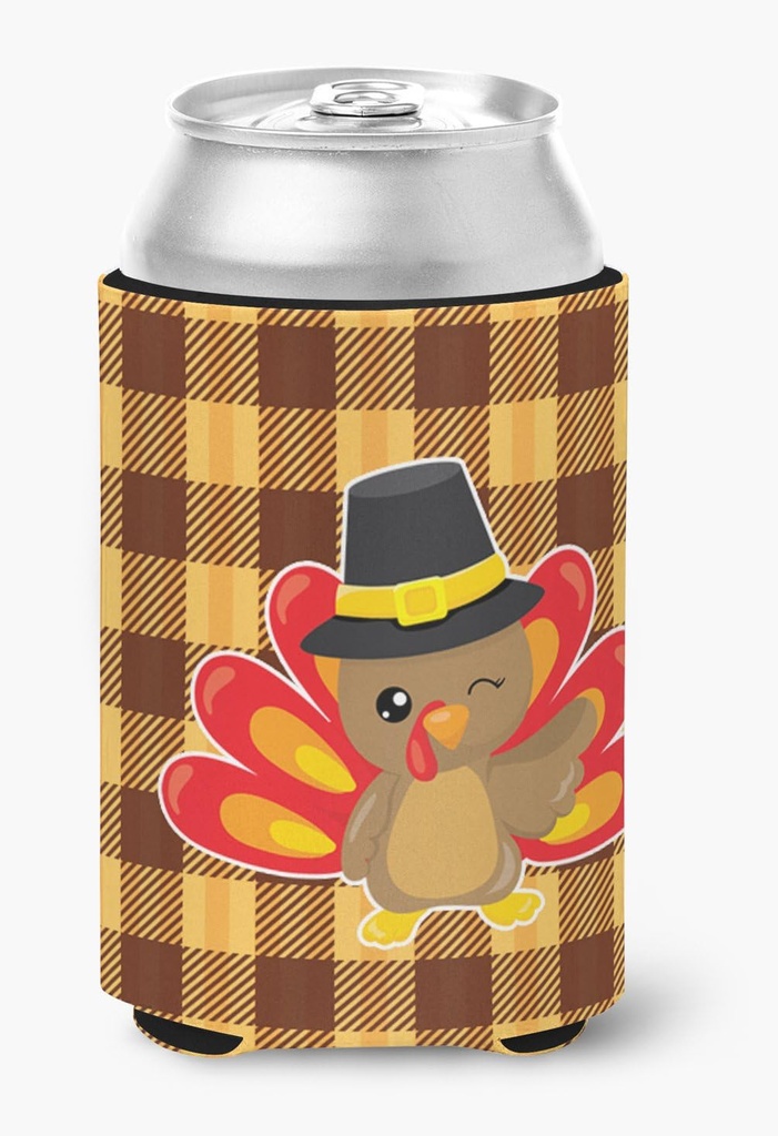 Caroline's Treasures BB7114CC Thanksgiving Turkey Wink Can or Bottle Hugger Cooler Washable Drink Sleeve Collapsible Beverage Insulated Holder, Can Hugger, Multicolor