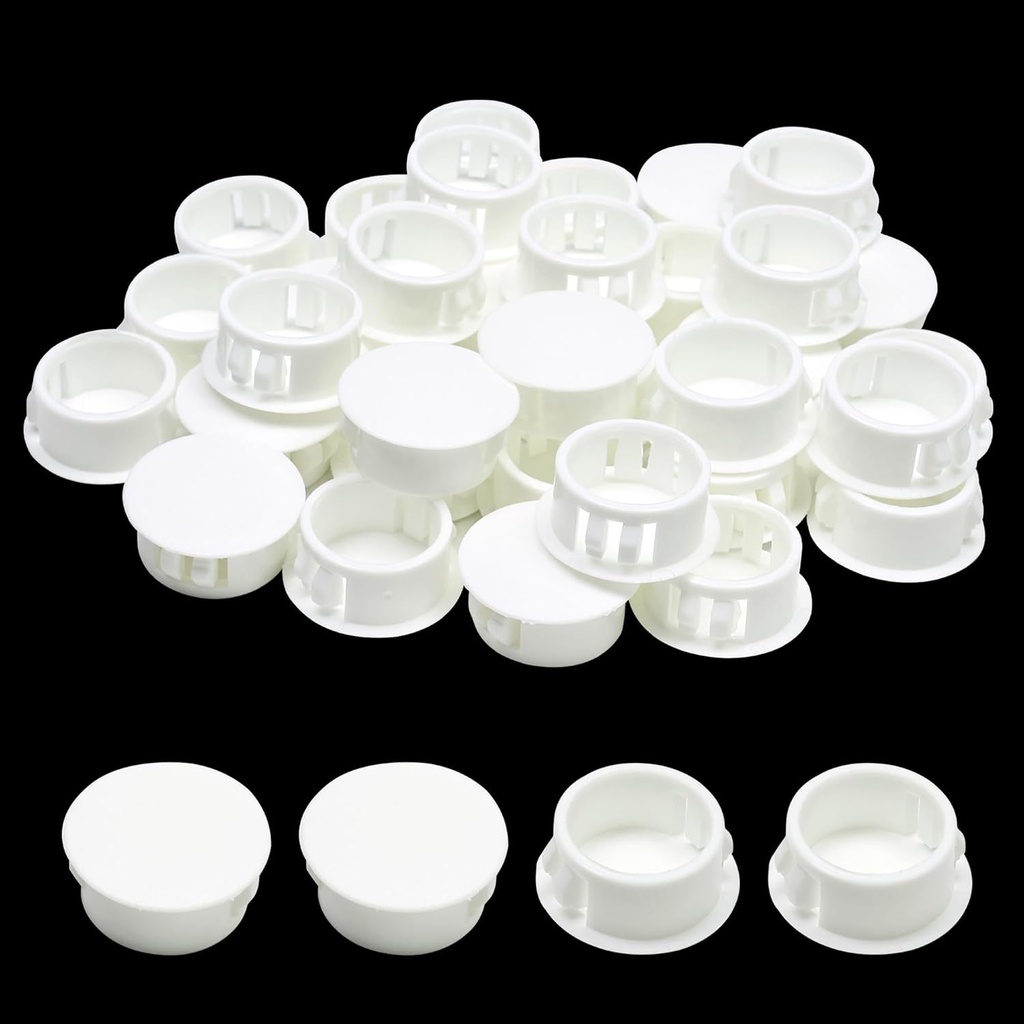 3/4"(19mm) Plastic Hole Plugs, Flush Type Panel Snap in Locking Door Screw Shelf Hole Plug, Round Drilling Hole Cover Cabinet Furniture Cupboard Shelves Pipe Insert End Caps, 25PCS White