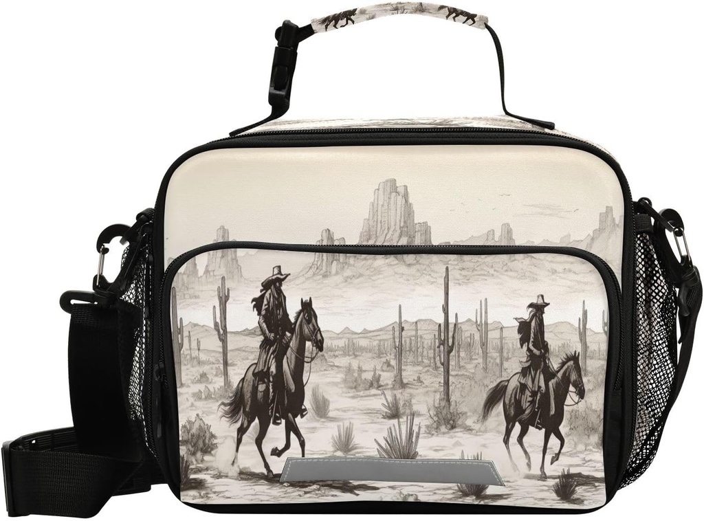 Kigai Western Desert Cowboy Insulated Lunch Bag, Reusable Lunch Box, Removable Shoulder Strap Cooler Tote, Meal Picnic Bags for Outdoor, School, Travel, Office