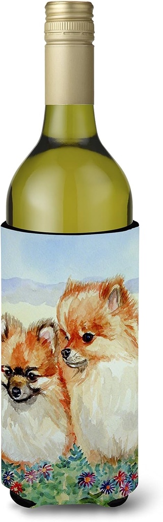 Caroline's Treasures 7262LITERK Pomeranian Wine Bottle Hugger Bottle Cooler Sleeve Hugger Machine Washable Collapsible Insulator Beverage Insulated Holder