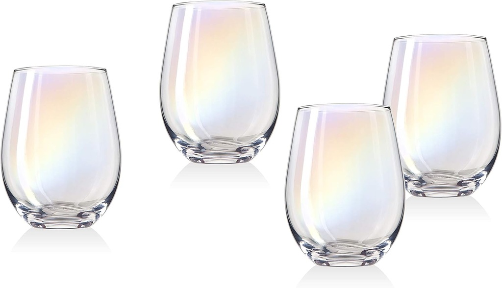 Godinger Wine Glass, Stemless Glasses, Whiskey Glasses, Drinking Glass, Iridescent Set of 4, 19oz