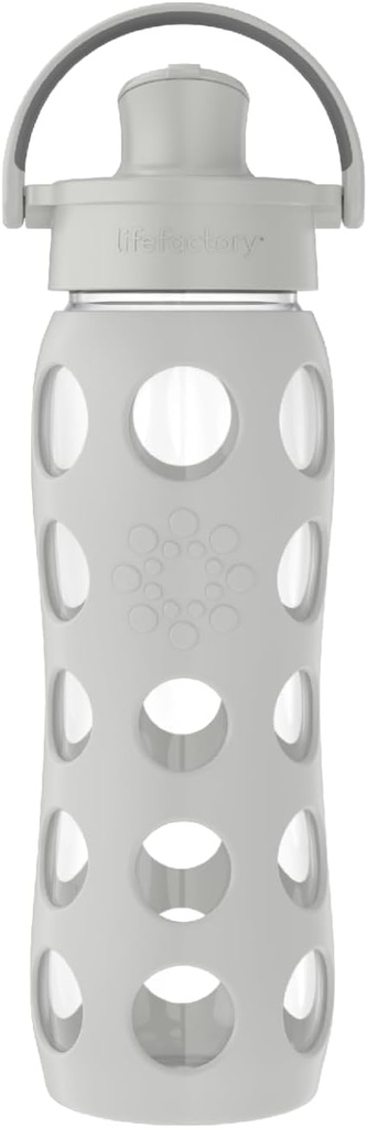 Lifefactory 16-Ounce Glass Water Bottle with Active Flip Cap and Protective Silicone Sleeve, Stone Gray