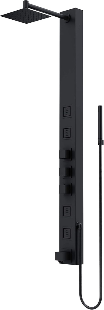 VIGO Bowery 58" H x 5" W 4-Jet Shower Panel System with Square Rainhead, Tub Filler and Hand Shower Wand in Matte Black-VG08023MB