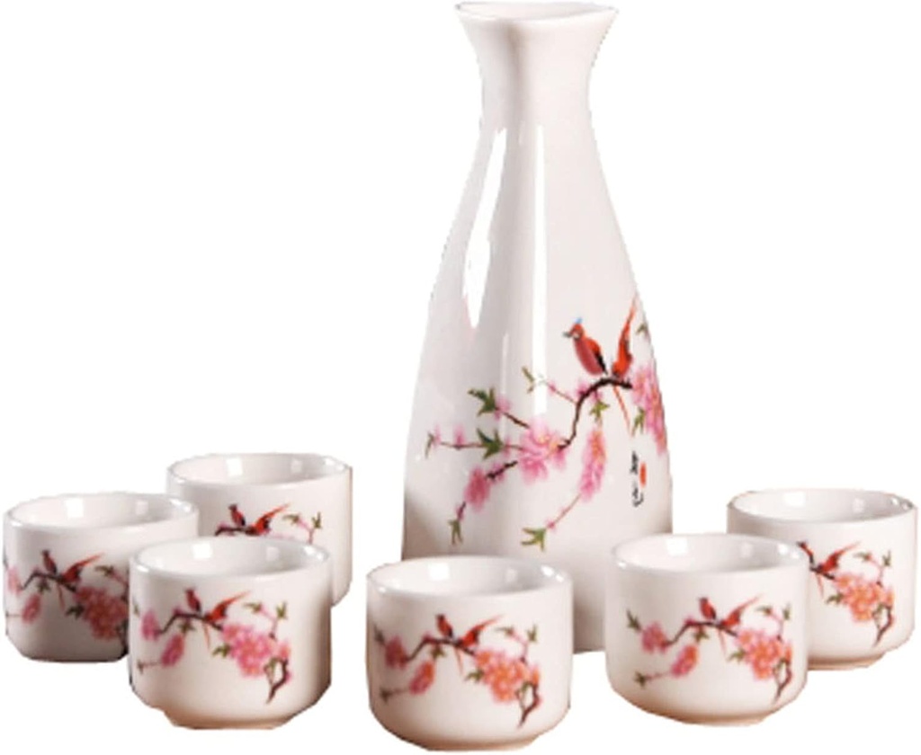 ZEALMAX Set of 7 Japanese Cute Sake Cup and Sake Jug Set, Wine and Tea Art Enjoying, C