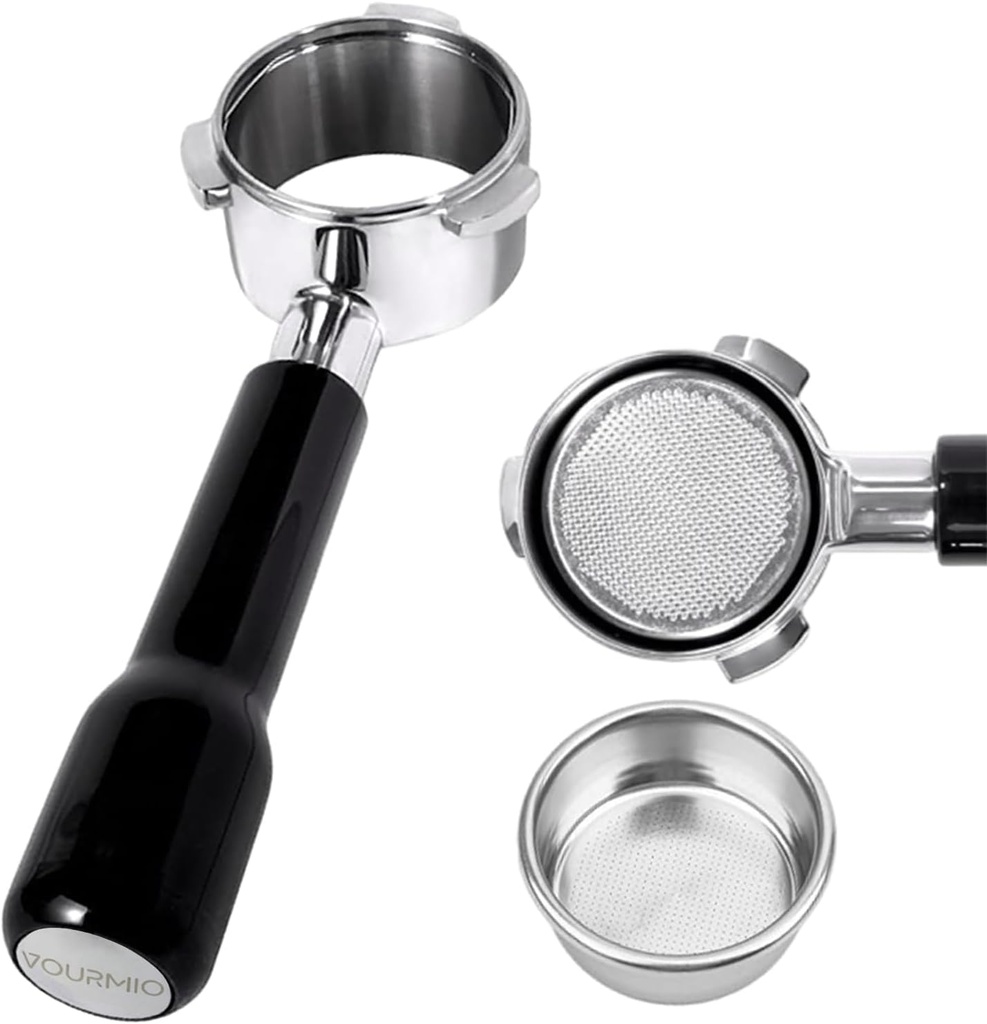 54mm Bottomless Portafilter - 3 Ears with Stainless Steel Filter Basket, Fits Breville Barista Express, Pro, Touch, Bambino Plus, Infuser (880BSS, 870XL, 878BSS, 500BSS, 840XL), Black
