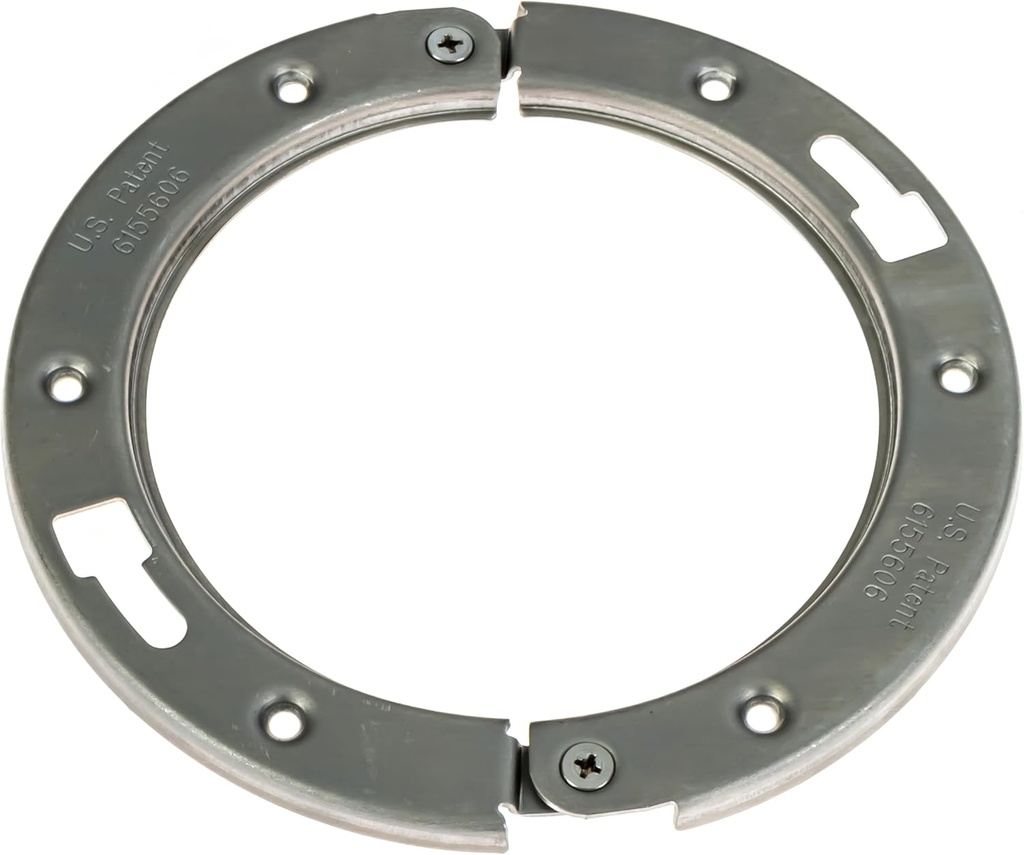 The Clam 2-Piece Toilet Flange Repair Kit, Fits 4" Drain Pipe, Easy Install, Corrosion Resistant Stainless Steel Finish, Fitted for 1/4 Inch and 5/16 Inch Closet Bolts