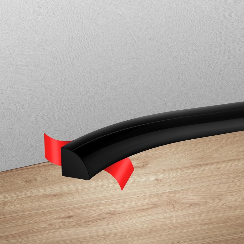 236Inch Flexible Quarter Round Molding Trim, Black Self Adhesive Wall Trim Mini Peel and Stick Rubber Trim Molding for Floor, Bathroom, Kitchen, Countertop, 236" L x 0.5" W x 0.5" H