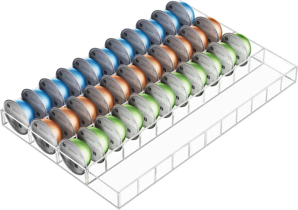 HBlife Acrylic Coffee Pod Storage Holder Drawer Insert for Counter, Compatible with Nespresso Vertuo Vertuoline Capsules, Clear Coffee Capsule Organizer for Home, Kitchen and Office (44 Pods)