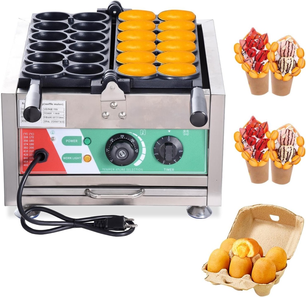 Commercial Bubble Waffle Makers, 1800W Egg Shaped Waffle Maker, Electric Commercial Stainless Steel Nonstick Waffle Baker Machine For Restaurant, Cafe, Tea Shop, Bakery, Canteen
