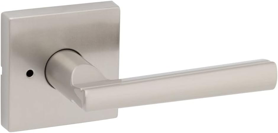 Kwikset Montreal Interior Privacy Door Handle with Lock, for Bathroom and Bedroom, Satin Nickel Reversible Keyless Push Button Lock Door Lever (Pack of 8)