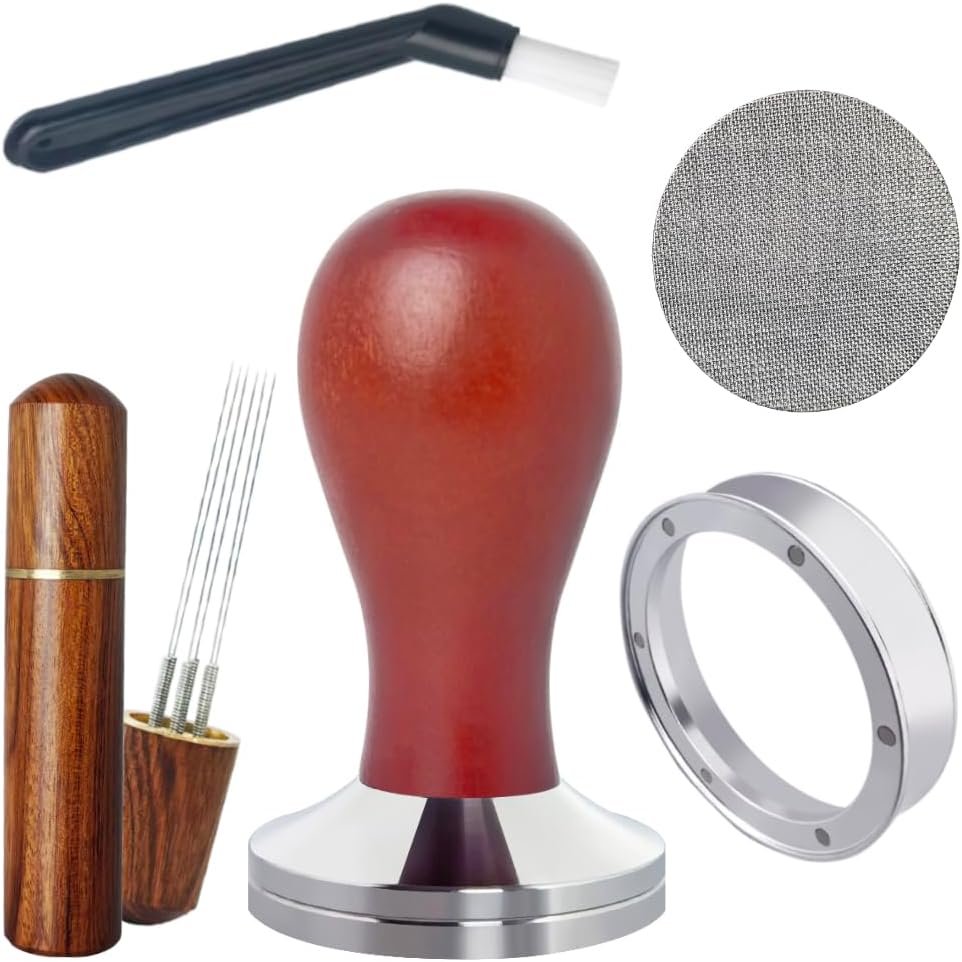 5Pcs/Set Espresso Tamper 51mm Accessories Kit, 51mm Coffee Tamper Espresso Tools Set with WDT Tool, Puck Screen, Dosing Funnel, Clean Brush Espresso Tampers Machine Fit 51mm Portafilters (51mm)