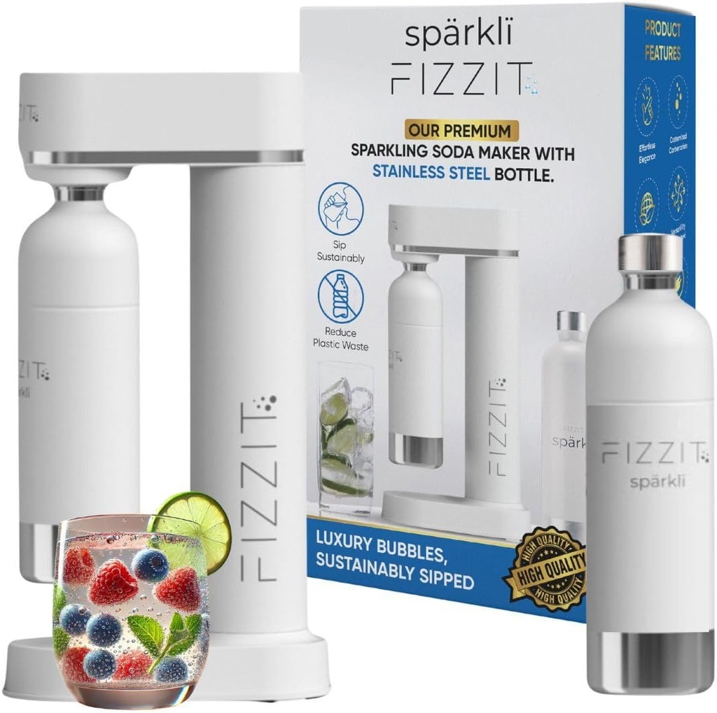 Fizzit Spärklï Carbonated Water Soda Maker with Stainless Steel Bottle Included,Dishwasher Safe