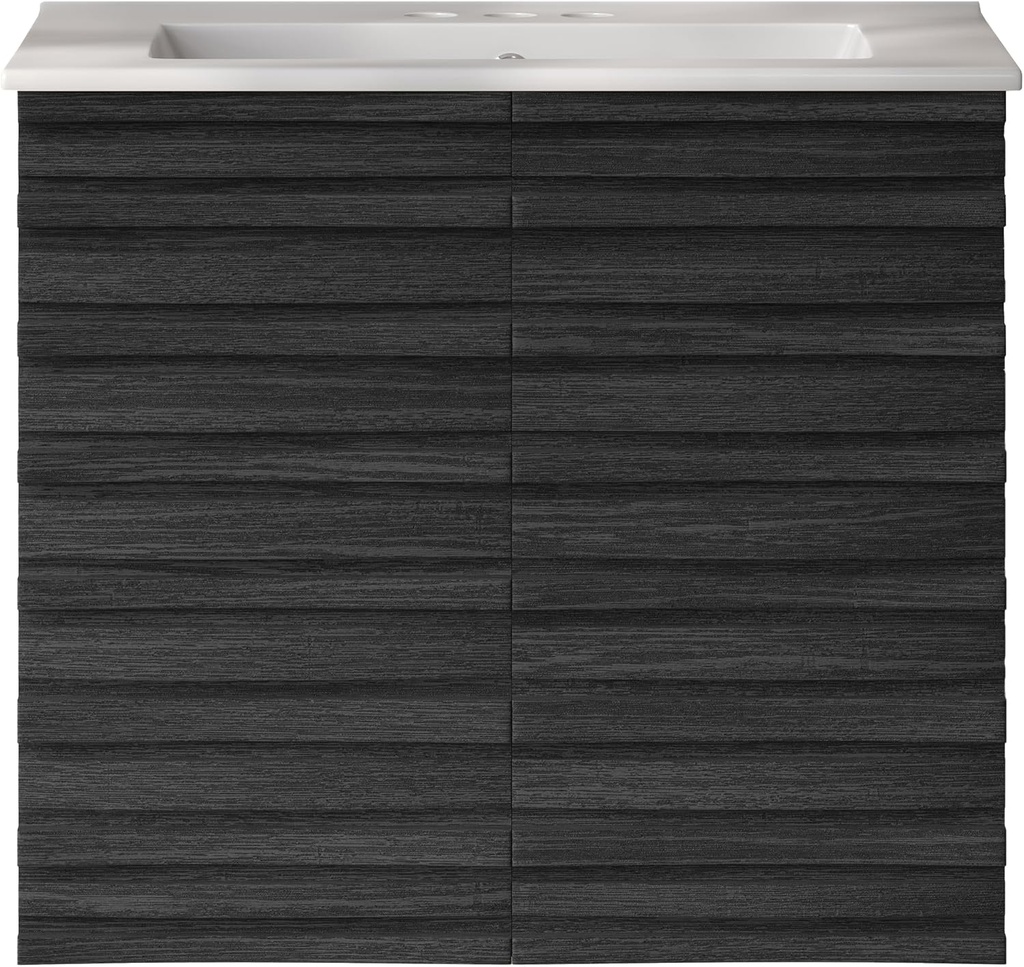 Swiss Madison Cascade 24" Wall-Mounted Bathroom Vanity in Black Oak with 3-Hole Centerset Sink Top
