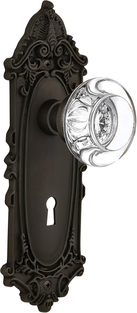 Nostalgic Warehouse Victorian Plate with Keyhole Round Clear Crystal Glass Knob, Mortise - 2.25", Oil Rubbed Bronze