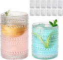 Vintage Glassware Drinking Glasses Set of 12,Clear 12oz & 15oz Hobnail Glass Cups,Embossed Water Tumbler,for Beer,Cocktail,Whiskey,Juice and Various Mixed Drinks- 1 Cleaning Brush