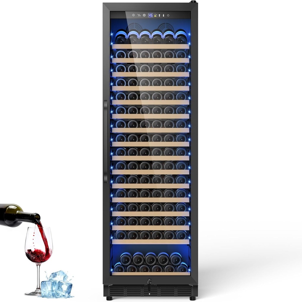 Upgraded 190 Bottles Wine Cooler Refrigerator,24 Inch Wide Wine Fridge with Professional Temperature Control System,Freestanding or Built-in installation, Quiet Operation,Black