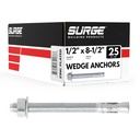 1/2" x 8-1/2" Zinc-Plated Wedge Anchors for Concrete and Cement | Heavy-Duty 1/2 Concrete Anchor Bolts (Box of 25)