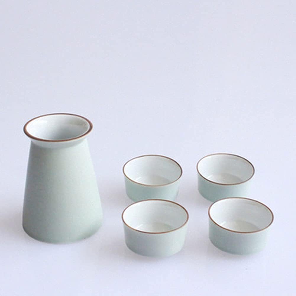 Refineness Sake Set, Ceramic and Cups,1 Sake and 4 Sake Cups Wine Set Tea Cup/B/One Size Warmer(C)