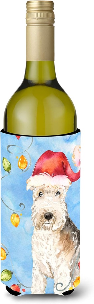 Caroline's Treasures CK2483LITERK Christmas Lights Lakeland Terrier Wine Bottle Hugger Bottle Cooler Sleeve Hugger Machine Washable Collapsible Insulator Beverage Insulated Holder