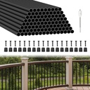 BLIKA 100 Pack 26" Aluminum Deck Balusters with Connectors/Screws, 3/4" OD Hollow Round Aluminum Balusters for Deck Railing, Black Metal Deck Balusters Staircase Spindles